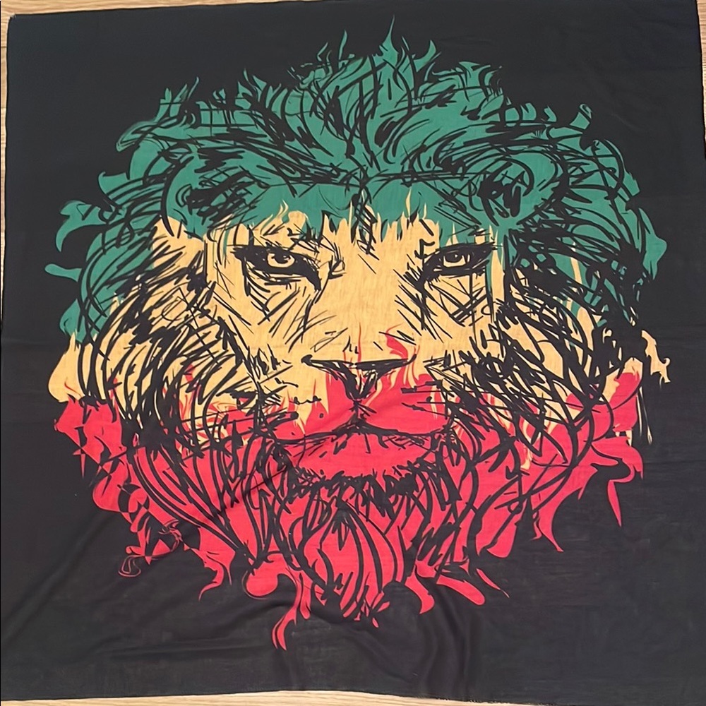 Vibrant Lion Fiber Art Tapestry